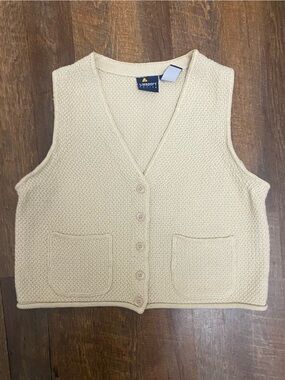 Lizsport Women's Beige Cotton Knit Solid Button Front Sweater Vest P